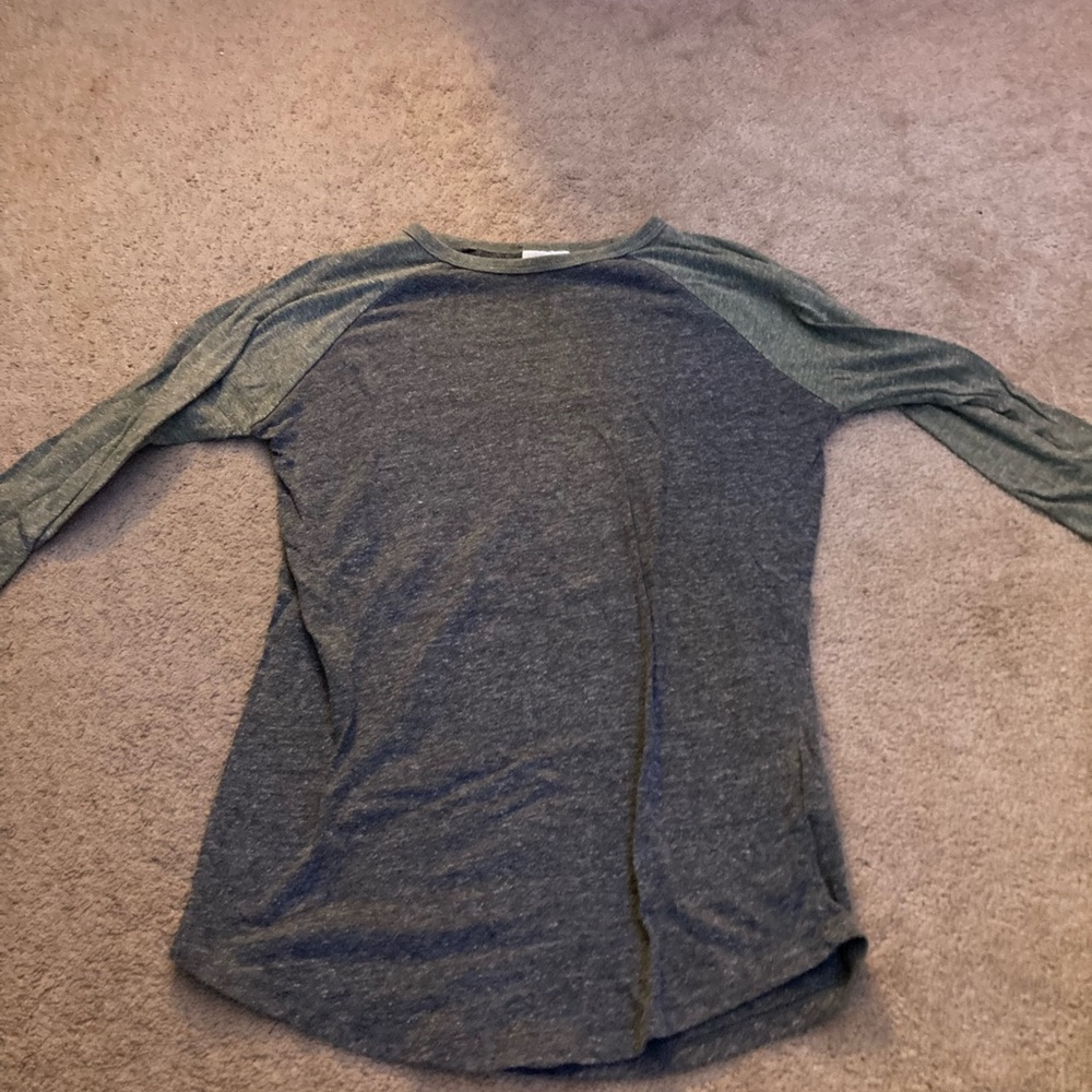 lula rowe grey and green 3/4 sleeve shirt